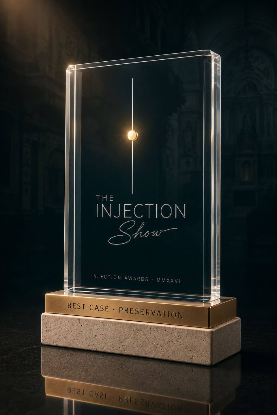 Trofeo Injection Awards 2027 in plexiglass, ottone e pietra